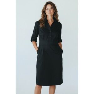 Ann Taylor Black 3/4 Sleeves Button Down Sheath‎ Pencil Dress Size 2
